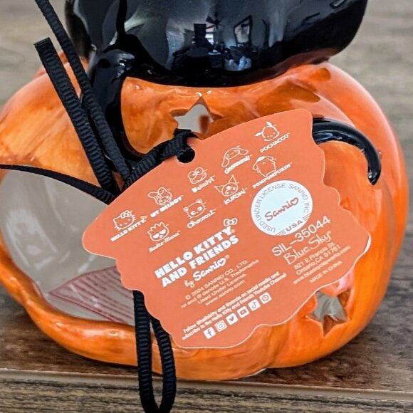 Blue Sky Clayworks Black Cat Costumed Hello Kitty on Jack-O-Lantern Tealight NWT - Picture 5 of 7